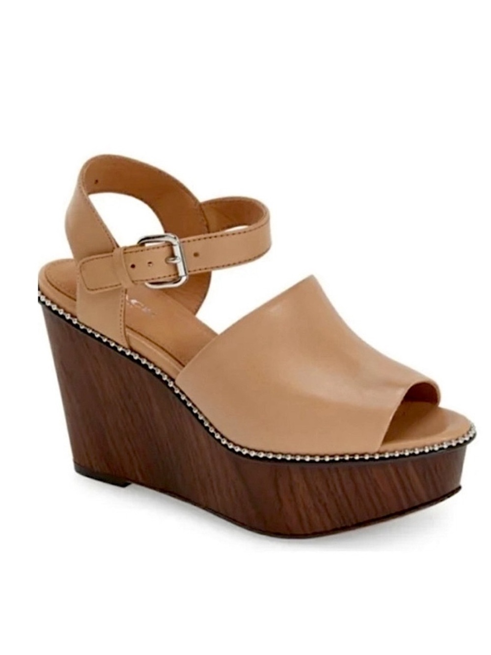 Coach • Harla Platform Wedge Leather Sandals w Beaded Trim - Picture 3 of 10